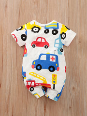 Baby Boys Car Graphic Print Cotton Romper