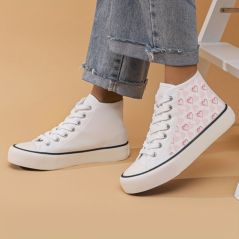 Women's Heart Pattern Canvas High Top Sneakers