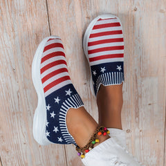 Women's Flag Pattern Sock Sneakers Low Top Slip On Knit Shoes