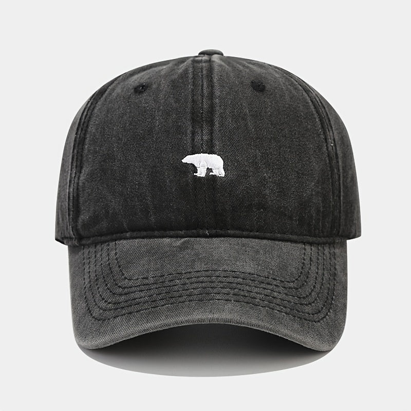 Polar Bear Embroidery Baseball Cap Distressed Unisex Sun Hat Solid Adjustable