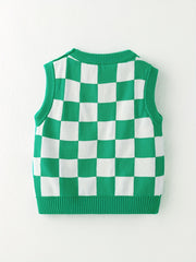 Baby Girls Plaid Bear Graphic Sweater Vest
