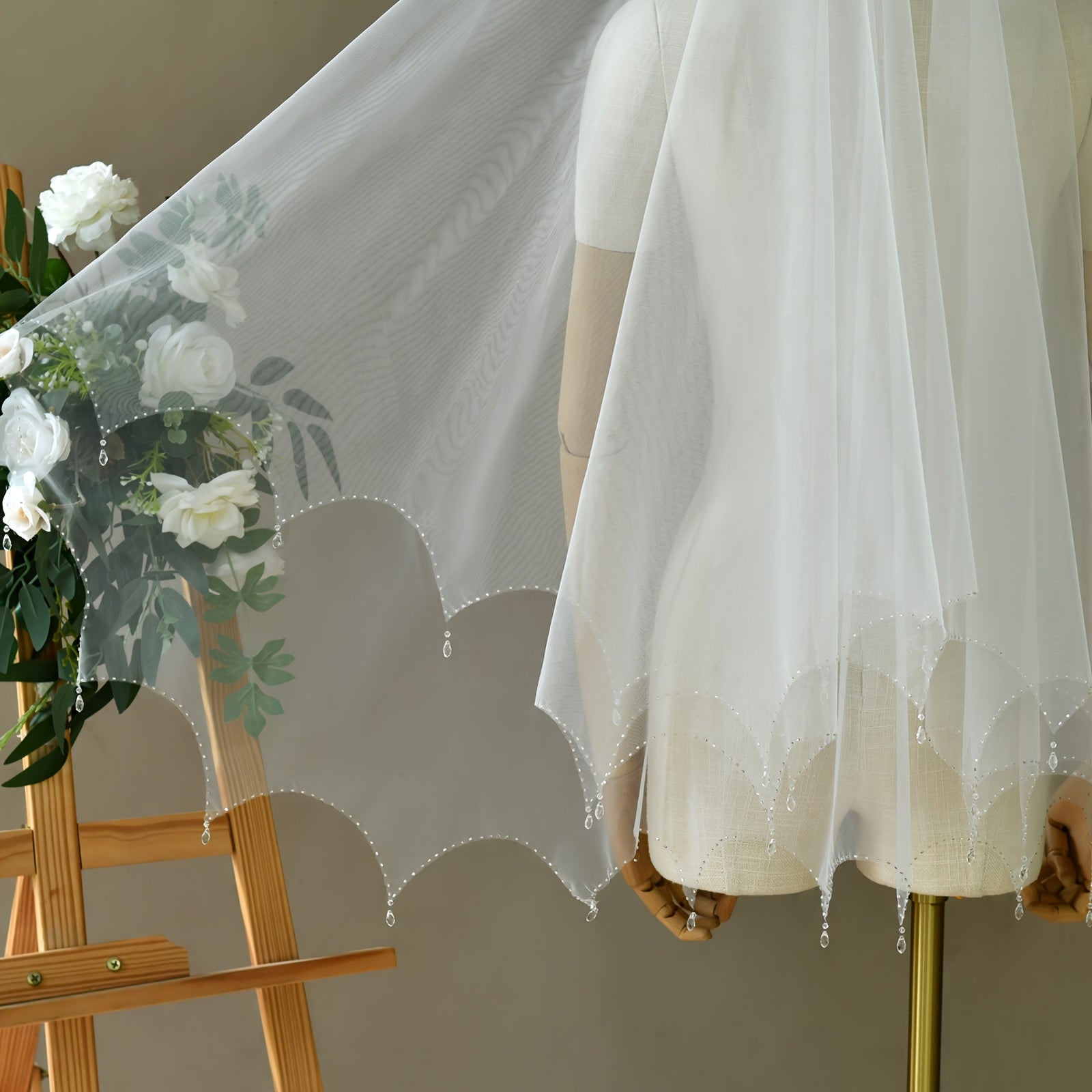 Double Layer Bridal Veil with Tassel Crystal
