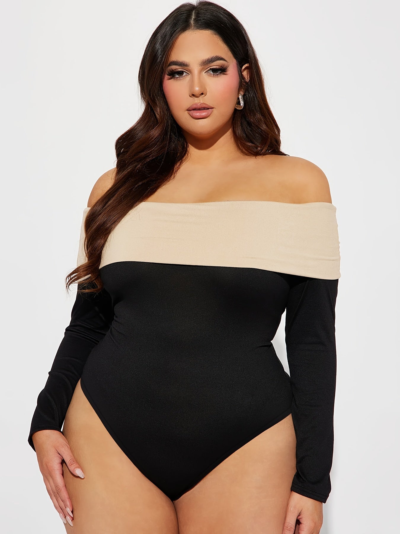 Colorblock Off Shoulder Skinny Bodysuit