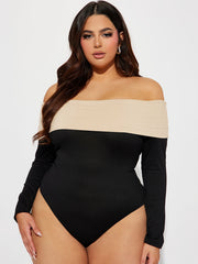 Colorblock Off Shoulder Skinny Bodysuit