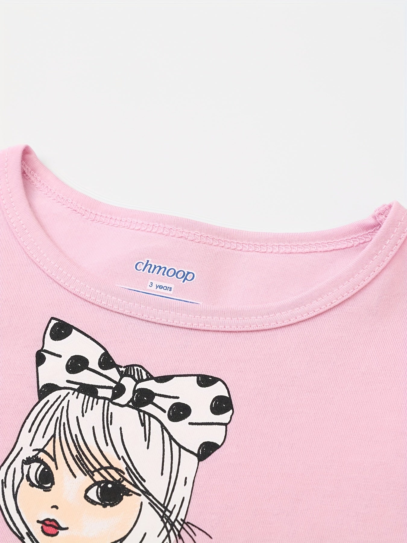 Girls Biker Girl Print Long Sleeve Top & Heart Print Trousers Cotton Pajamas Set