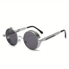 European American Round Frame Sunglasses Metal Spring Foot Retro Steampunk