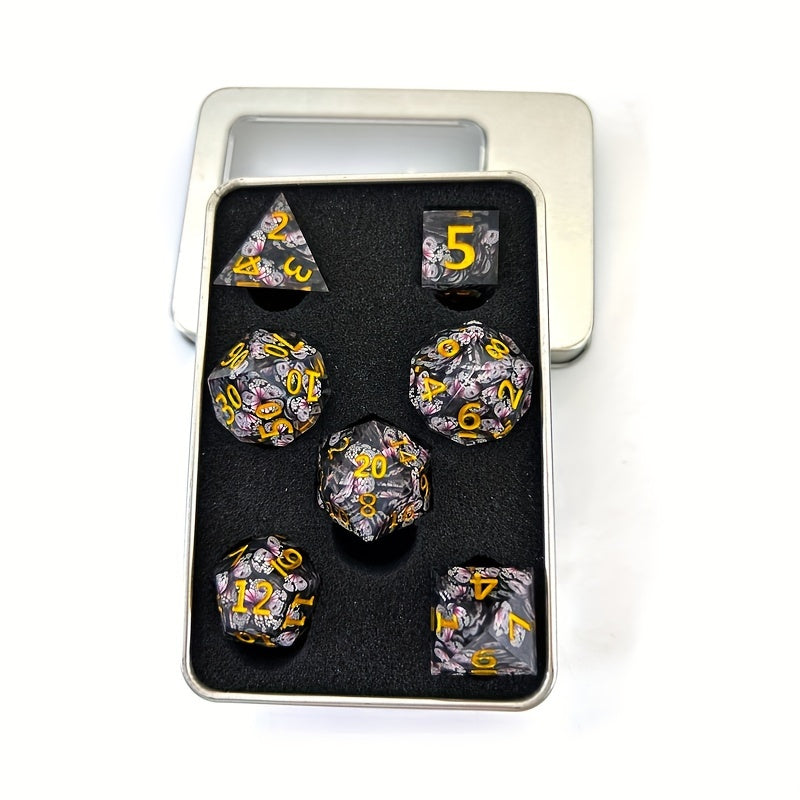 7pcs Resin Butterfly Luminous Dice Polyhedral Sharp Dice Creative Desktop