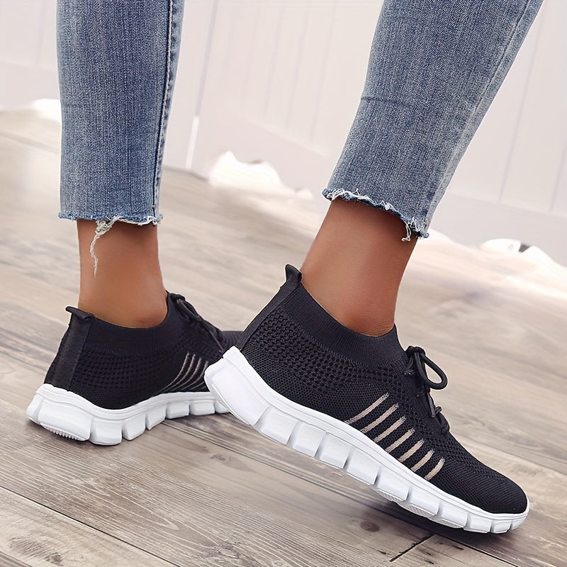 Women's Lace Up Knit Running Shoes Mesh Breathable Sneakers