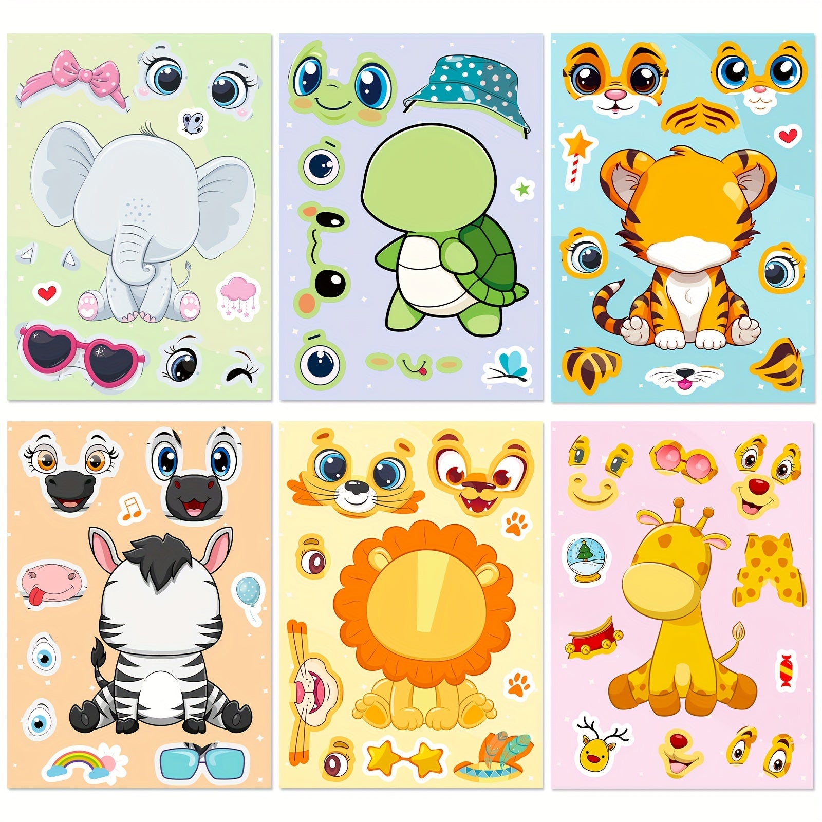 6pcs DIY Puzzle Sticker Games Animals Make Funny Faces