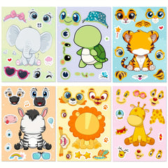 6pcs DIY Puzzle Sticker Games Animals Make Funny Faces
