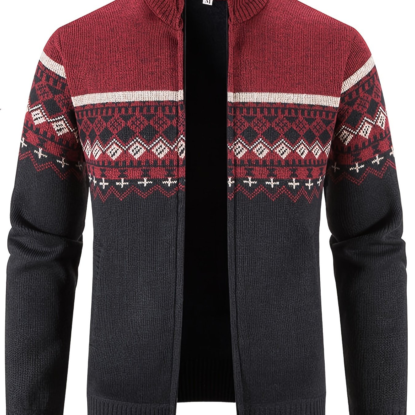 Men's Snowflake Cardigan, Stand Collar, Thickened Warm Knitting