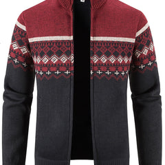 Men's Snowflake Cardigan, Stand Collar, Thickened Warm Knitting
