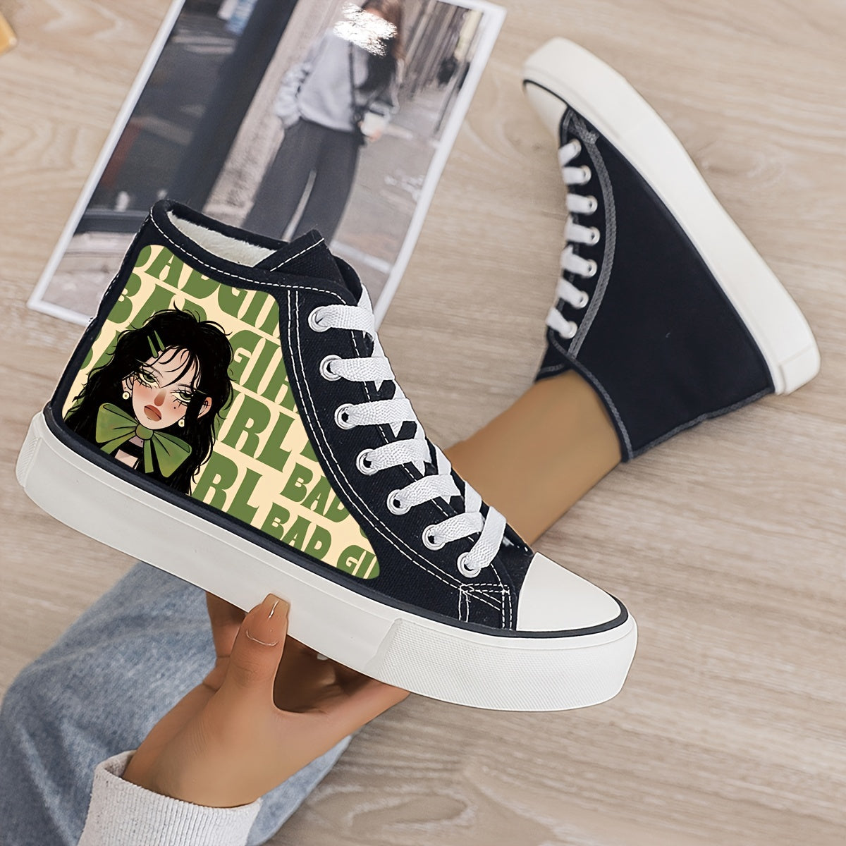 Anime Print Plush Lined Thermal Chunky Canvas Sneakers