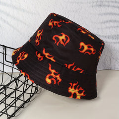 Flame Print Bucket Hat Unisex Hip Hop Lightweight Basin Hat