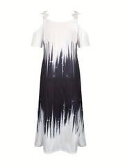 Floral Print Maxi Dress V Neck Casual Short Sleeve Lace Up