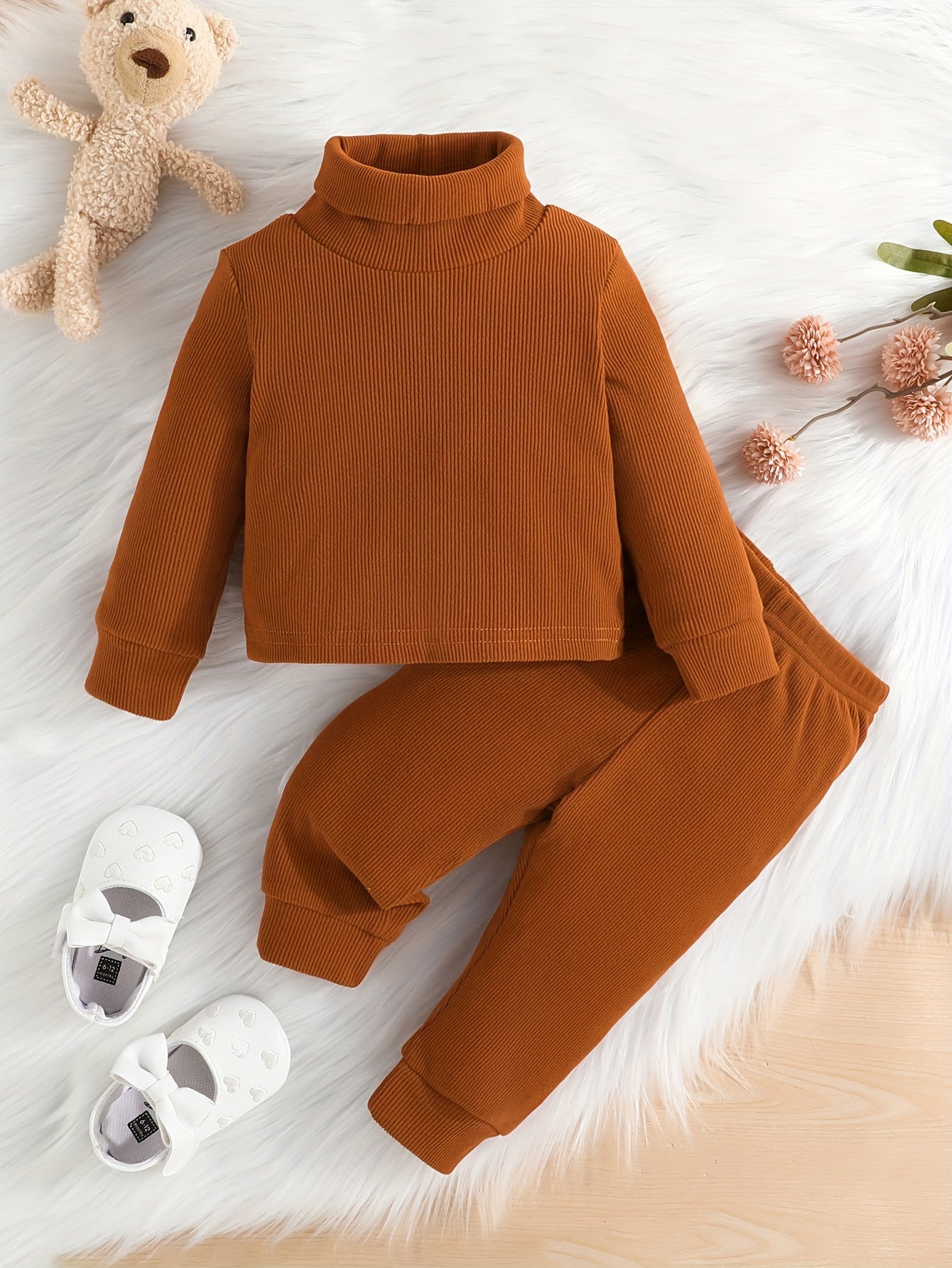 Baby Girls Turtleneck Top Trousers Set Toddler Kids Causal 2ps Outfit