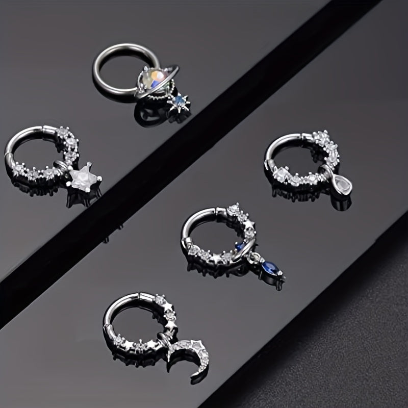 Zircon Inlaid Septum Nose Ring Body Piercing Jewelry