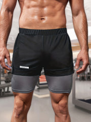 Men's Casual Sports 2 in 1 Shorts RACCOON Pattern Running Shorts