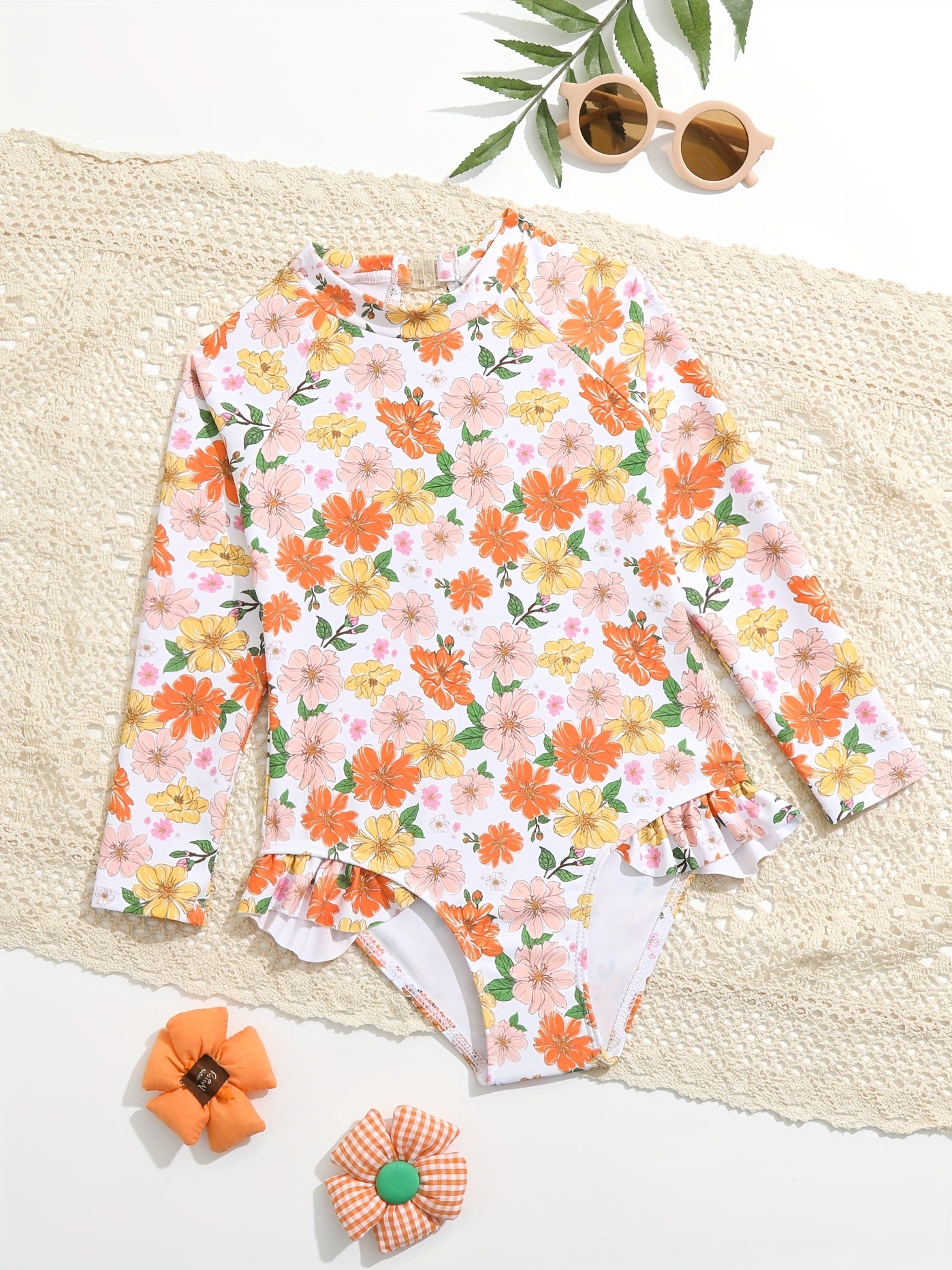 Toddler Girls Floral Ruffle Swimsuit with Cut Out Back