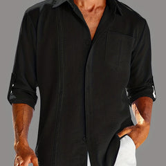 Men's Lace Casual Wrist Long Sleeve Shirt With Chest Pocket