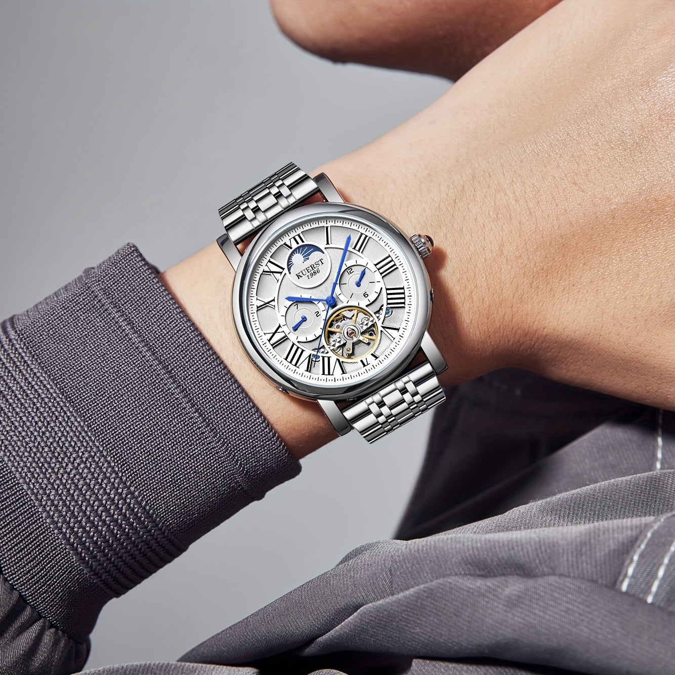 KUERST Retro Youth Men's Steel Strap Automatic Mechanical Watch Waterproof
