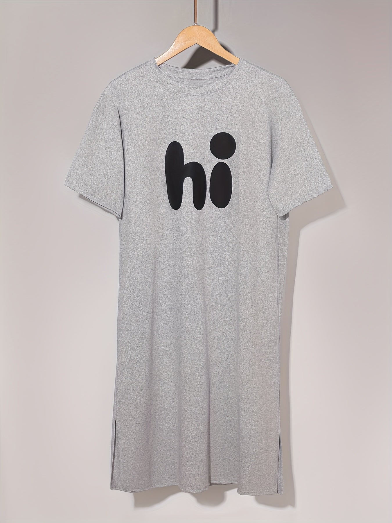 Letter Print Lounge Dress Short Sleeve Split Nightdress