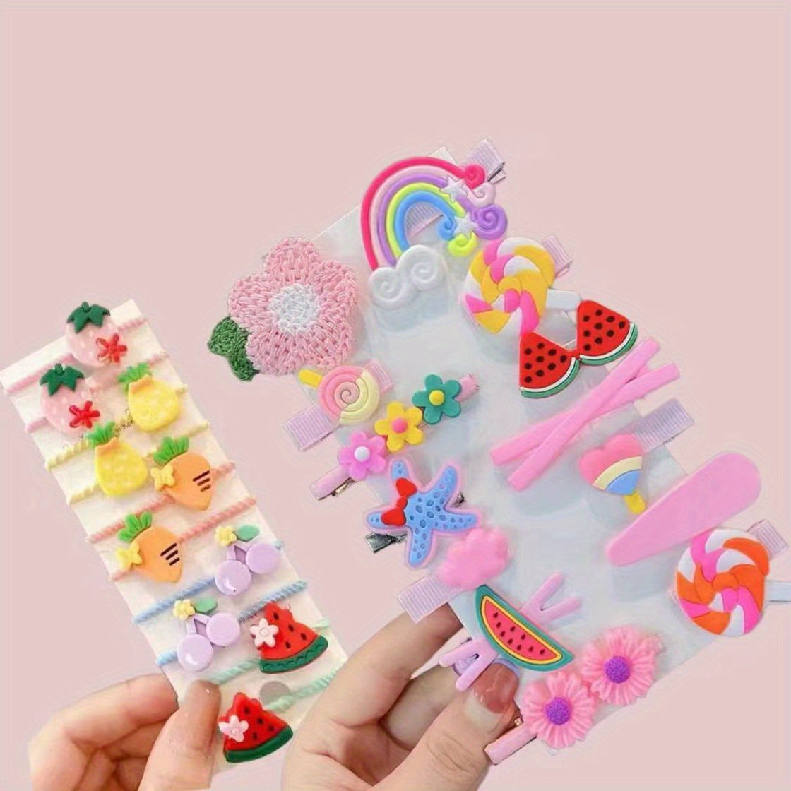 24pcs Fruits Flowers Rainbow Hair Clip Set for Girls