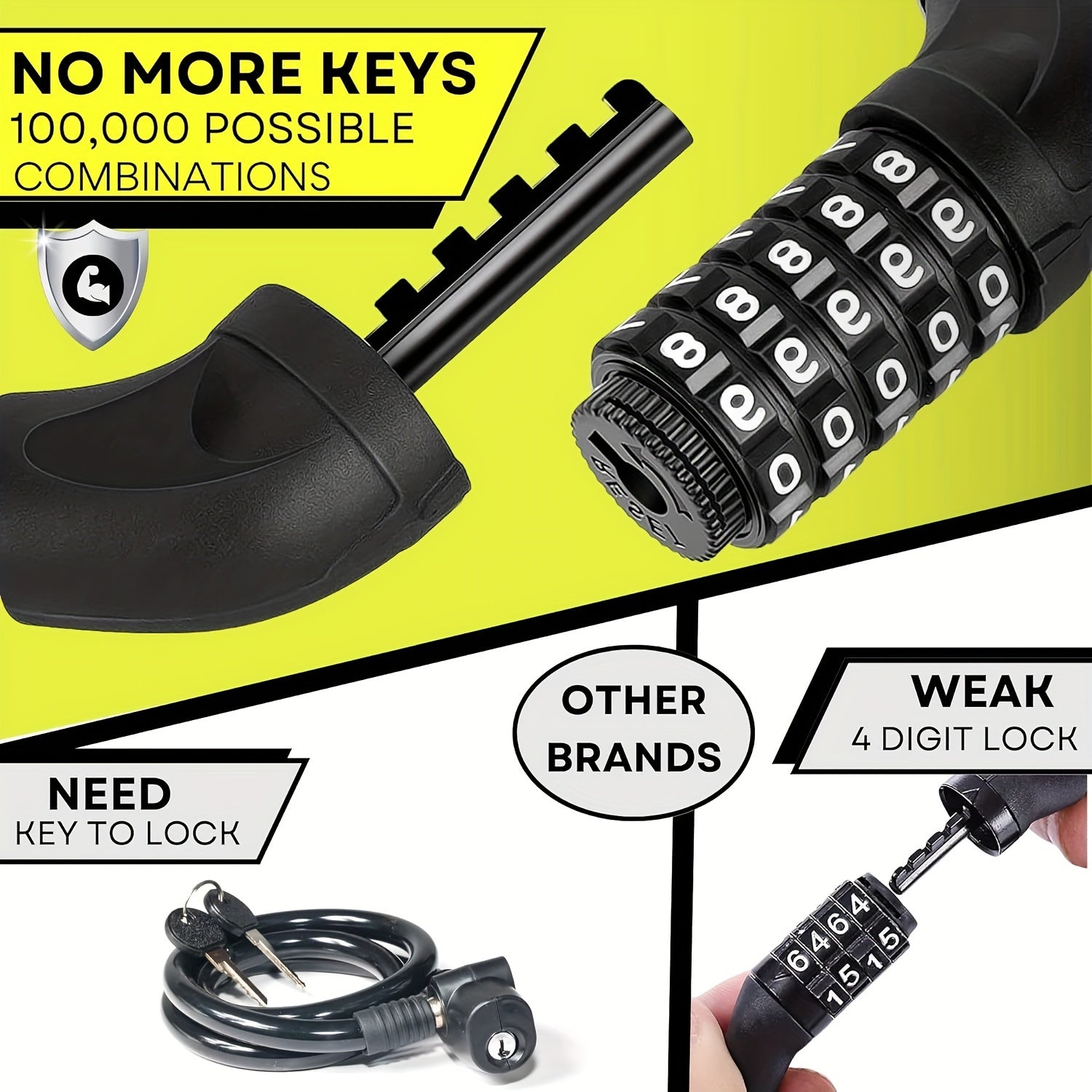 Heavy Duty 5 Digit Combination Cable Bike Lock Waterproof Motorbike Lock