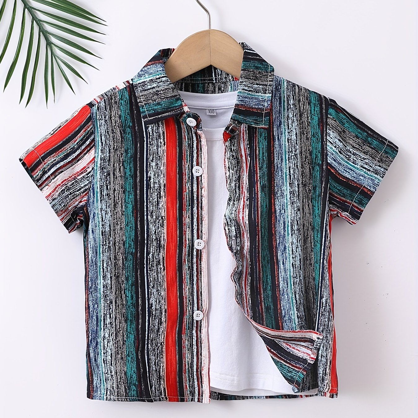Block Print Boys Shirt Casual Short Sleeve Button Down Lapel Shirt Boys