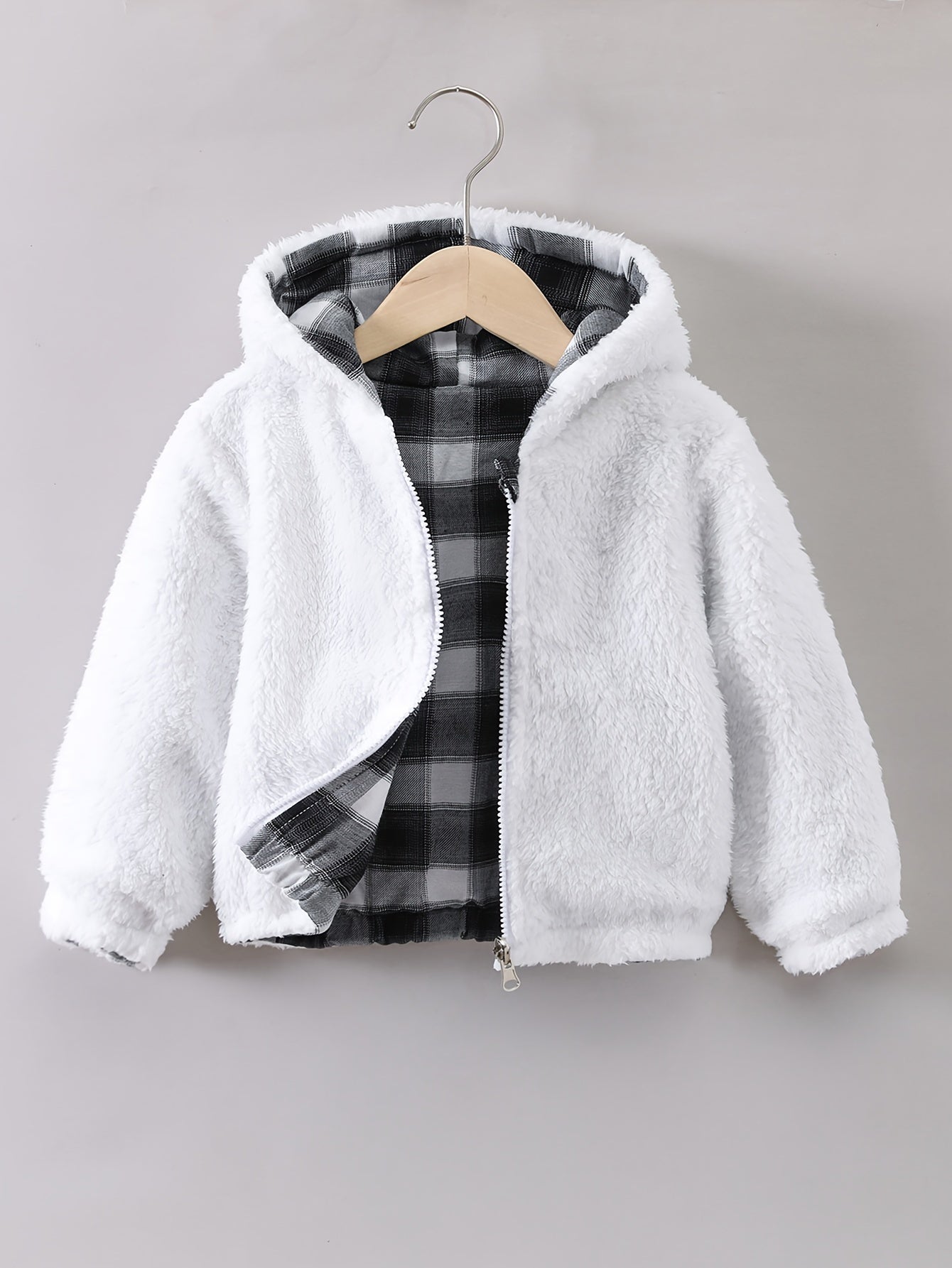 Boys Plaid Hooded Fleece Zip Up Jacket