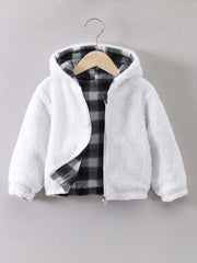 Boys Plaid Hooded Fleece Zip Up Jacket