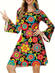 Floral Print Bell Sleeve Plus Size Dress