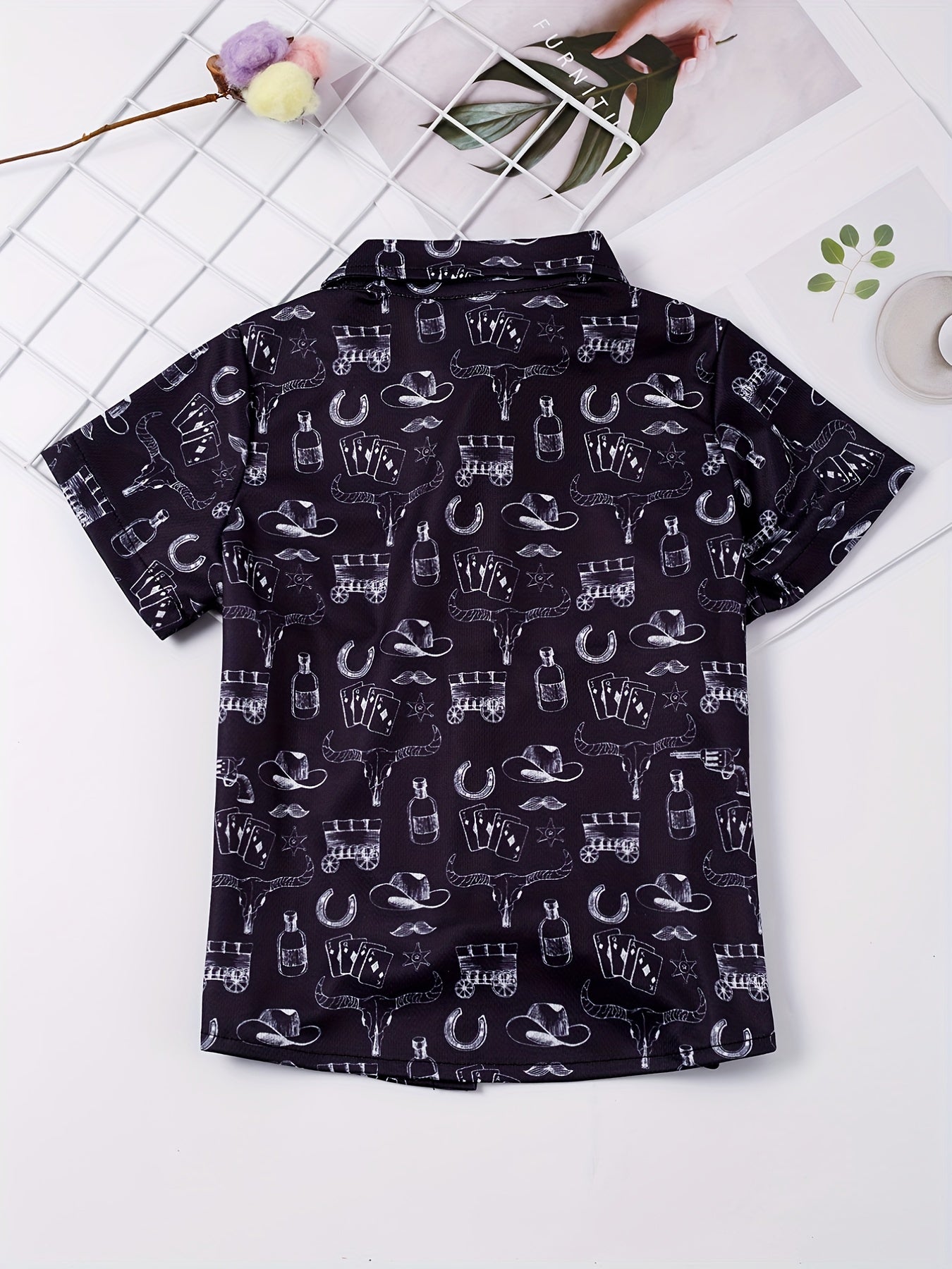 Boys Casual V Neck Short Sleeves Button Up Shirt