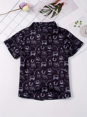 Boys Casual V Neck Short Sleeves Button Up Shirt