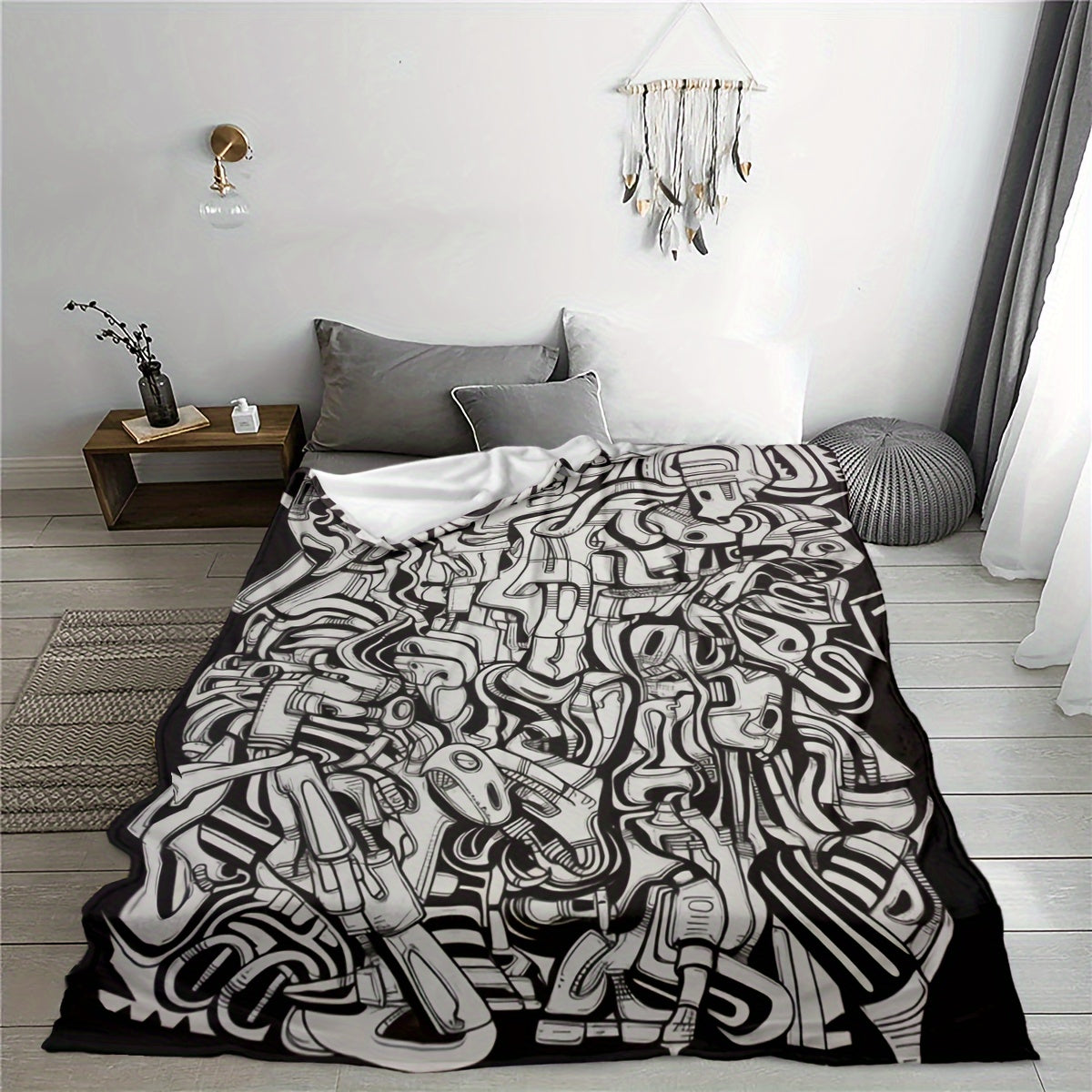 Warm Soft Blanket Line Graffiti Pattern Throw Blanket Bed Sofa Outdoor Camping