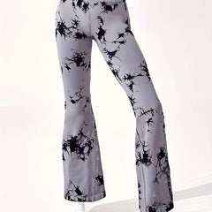 Women's Plus Tie Dye High Waisted Tummy Control Flared Leg Fitness Pants
