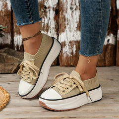 Women's Knit Platform Sneakers Lace Up Outdoor Shoes Lightweight