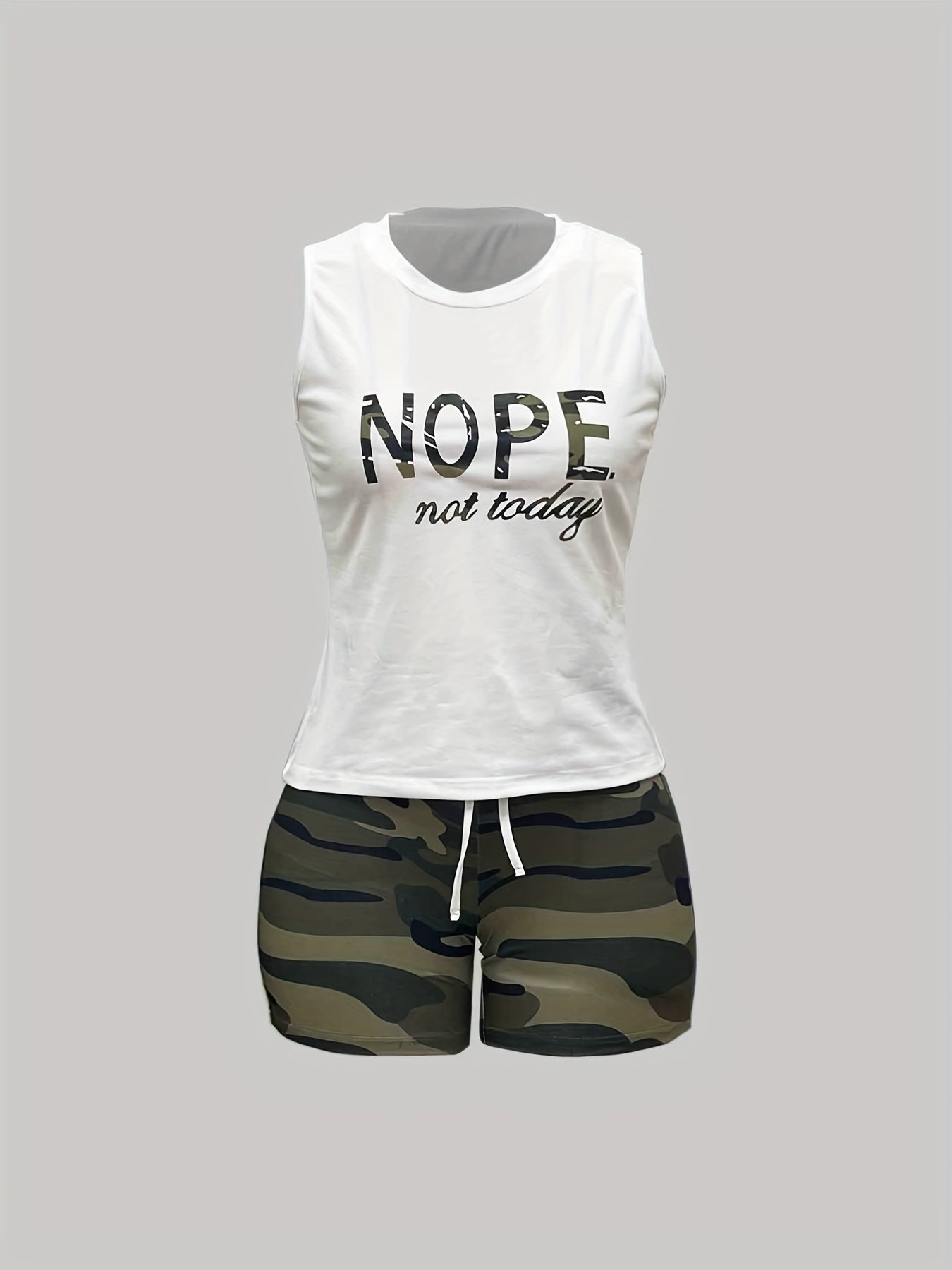 Camouflage Print Two piece Set Casual Short Sleeve T shirt & Biker Shorts