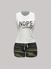 Camouflage Print Two piece Set Casual Short Sleeve T shirt & Biker Shorts