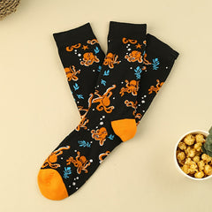 3 Pairs Cartoon Octopus Print Socks Women's Mid Tube Stockings