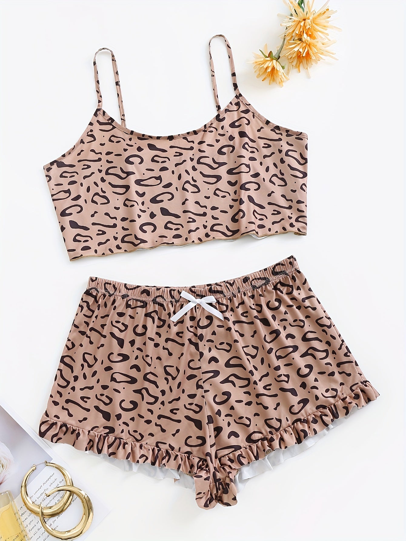 Leopard Print Crop Cami & Shorts Lounge Set