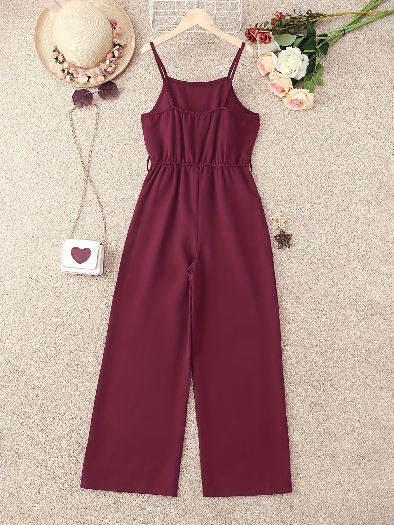 Girls' Vintage Elastic Waist Cami Jumpsuit for Holiday