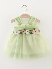 Princess Gauze Puffy Dress With Flower Decors