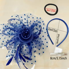 Pink Floral Fascinators Hat & Hair Ties Mesh Feather Hair Clips for Women