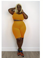 Plus Size Square Neck Crop Top & Knee Length Shorts Set