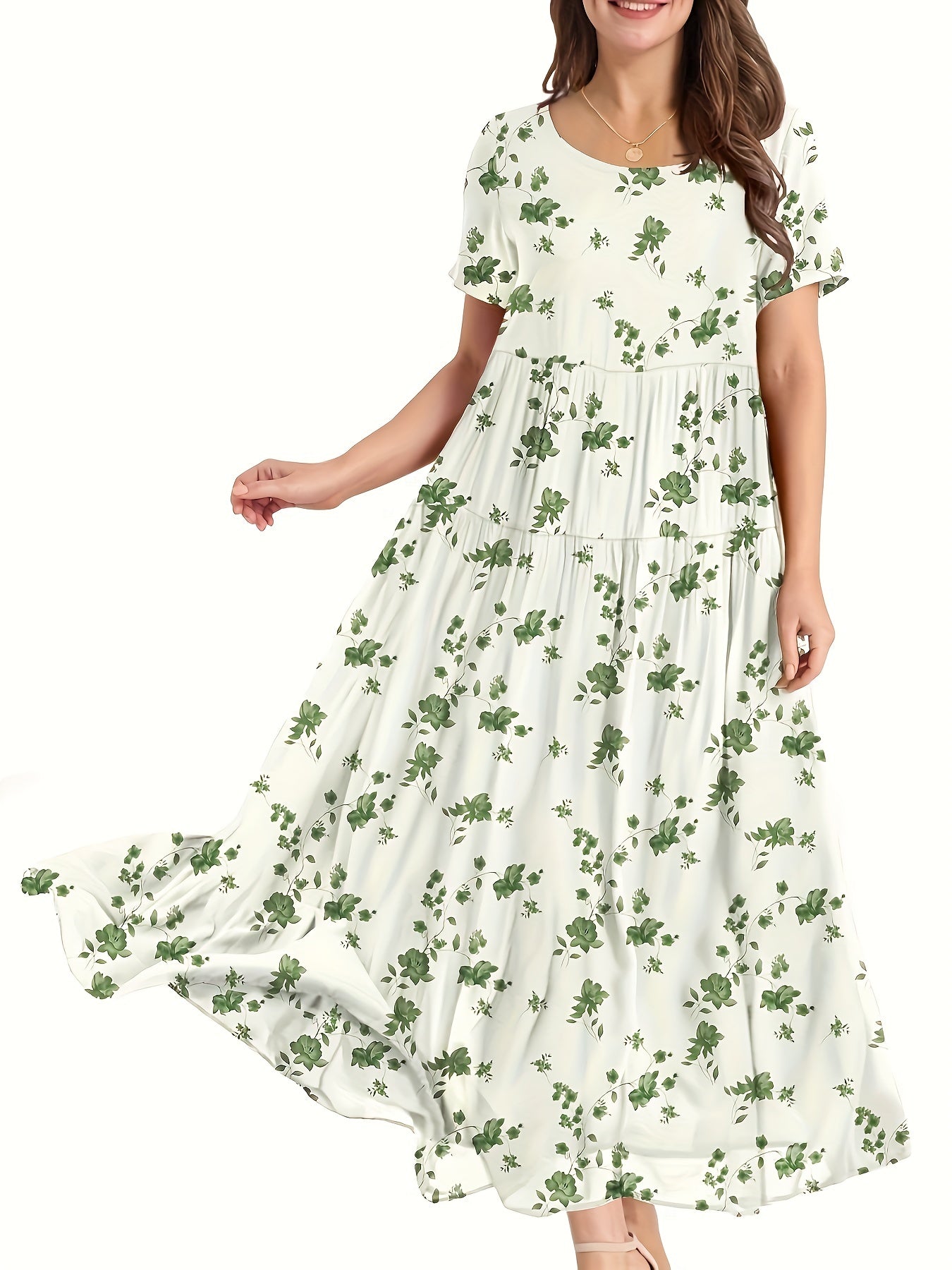 Floral Print Short Sleeve Maxi Dress