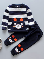 Bear Pattern Boy's 2pcs Plaid Sweatshirt & Sweatpants Set