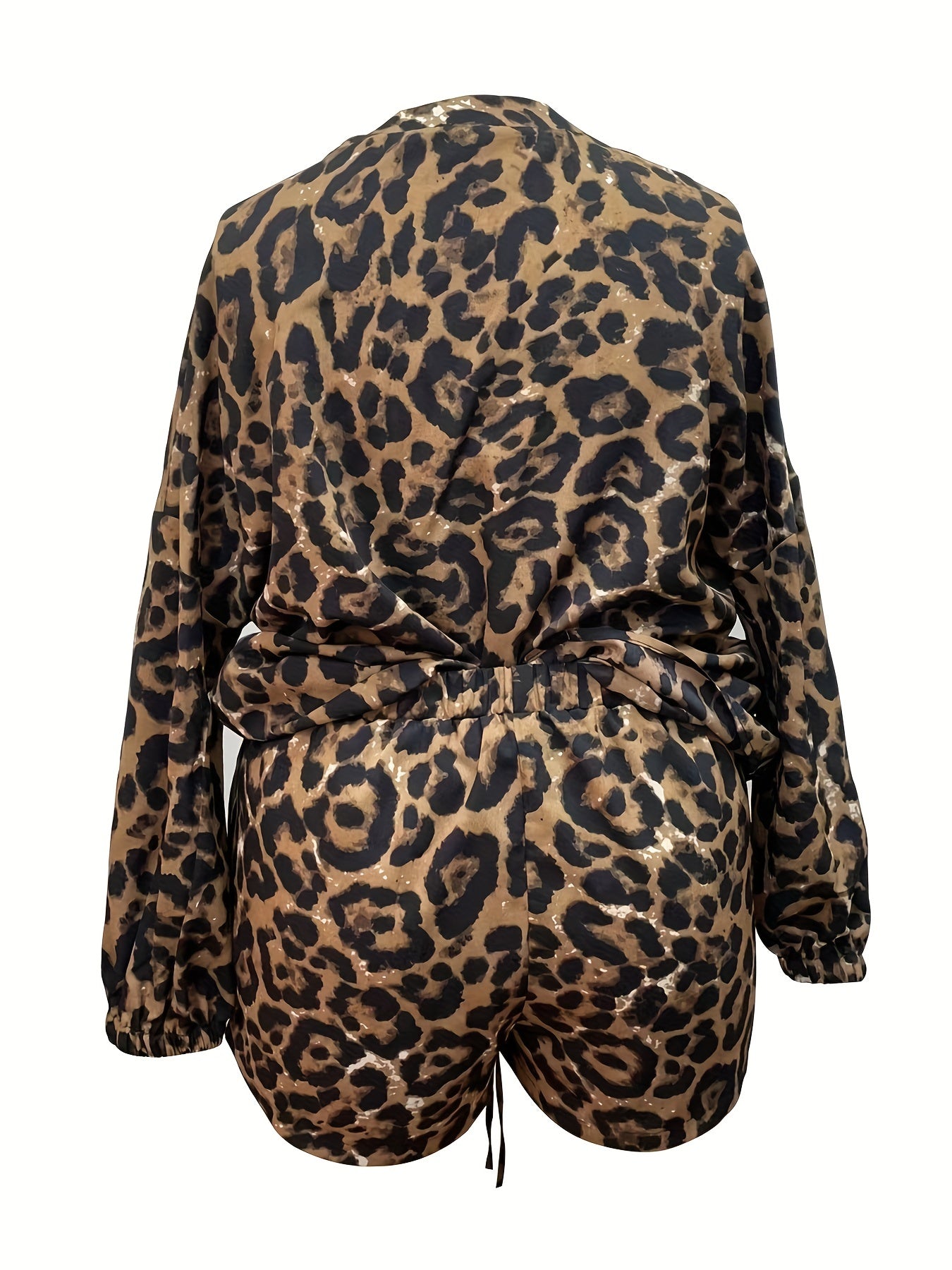 Leopard Print Lantern Sleeve Top & Shorts Set