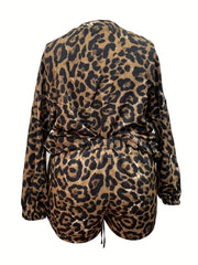 Leopard Print Lantern Sleeve Top & Shorts Set