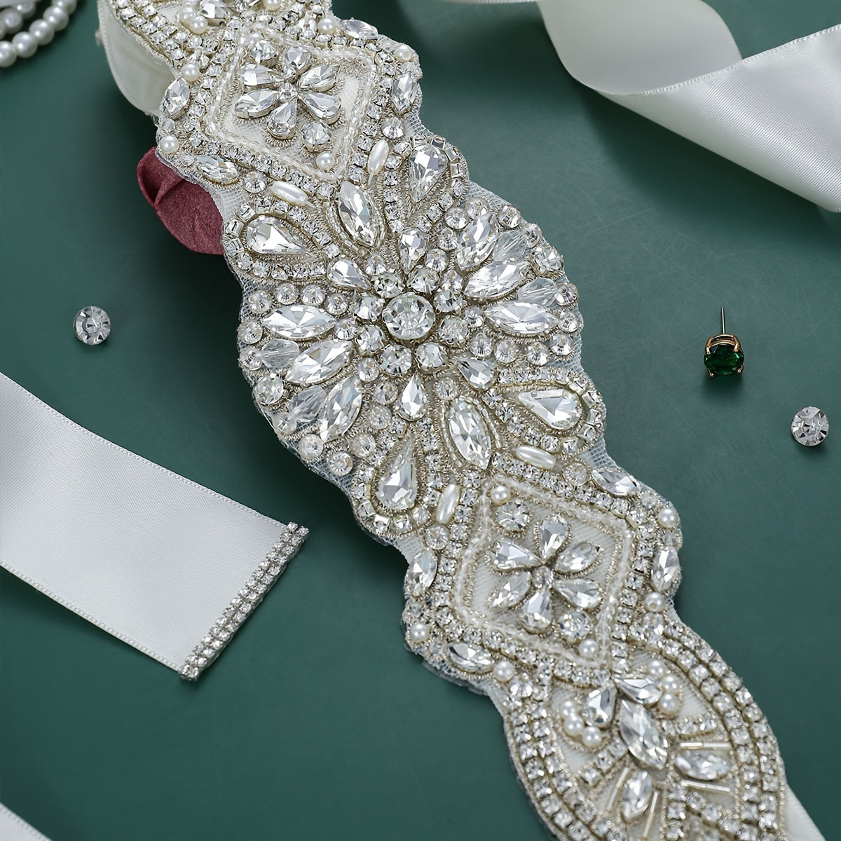 Rhinestone Bridal Belt Faux Pearl Sash